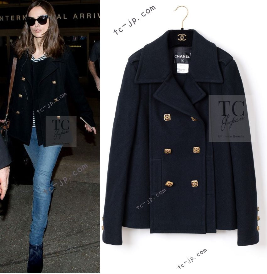 CHANEL 11PF Black Wool Gripoix Buttons Double Jacket Coat 36 シャネル ブラック ウール グリポア 宝石 ボタン ジャケット コート 即発