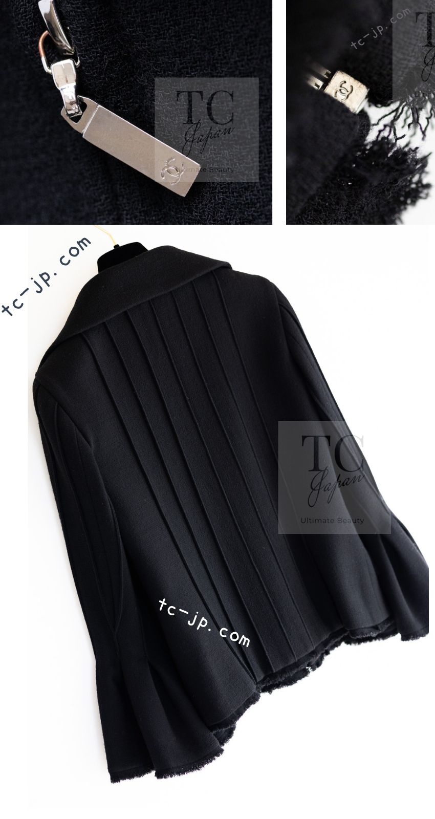 CHANEL 13C Black Flare Sleeves Wool Zipper Tweed Jacket 36 シャネル ブラック フレアスリーブ ウール ジッパー ジャケット 即発