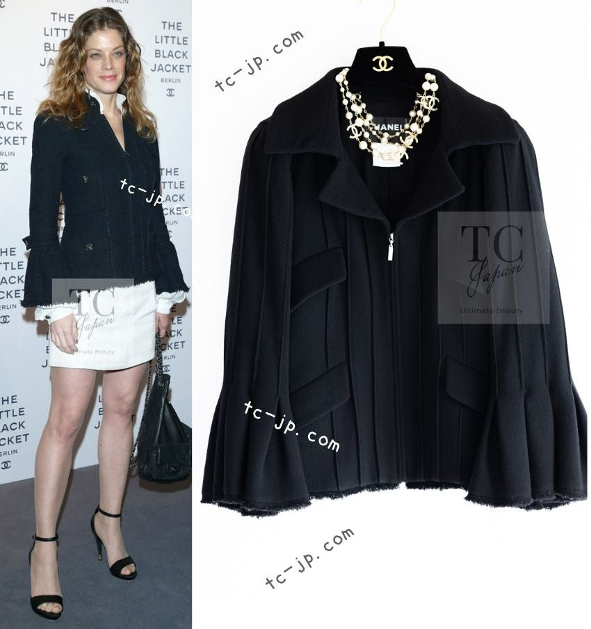 CHANEL 13C Black Flare Sleeves Wool Zipper Tweed Jacket 36 シャネル ブラック フレアスリーブ ウール ジッパー ジャケット 即発