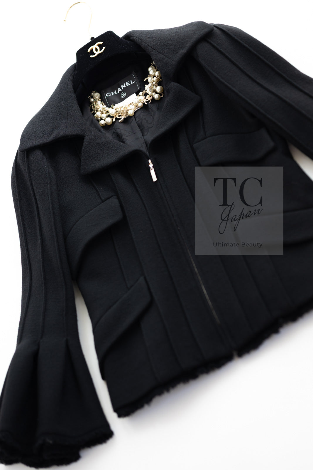 CHANEL 13C Black Flare Sleeves Wool Zipper Tweed Jacket 36 シャネル ブラック フレアスリーブ ウール ジッパー ジャケット 即発