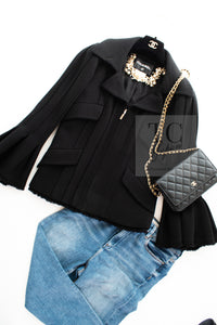 CHANEL 13C Black Flare Sleeves Wool Zipper Tweed Jacket 36 シャネル ブラック フレアスリーブ ウール ジッパー ジャケット 即発