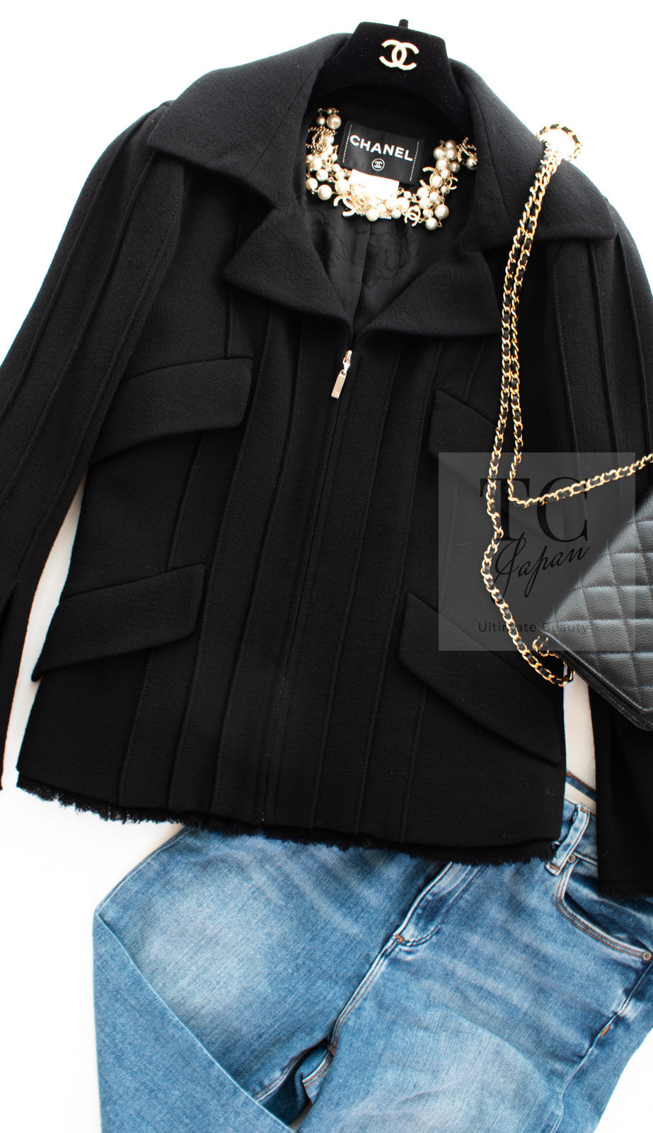 CHANEL 13C Black Flare Sleeves Wool Zipper Tweed Jacket 36 シャネル ブラック フレアスリーブ ウール ジッパー ジャケット 即発