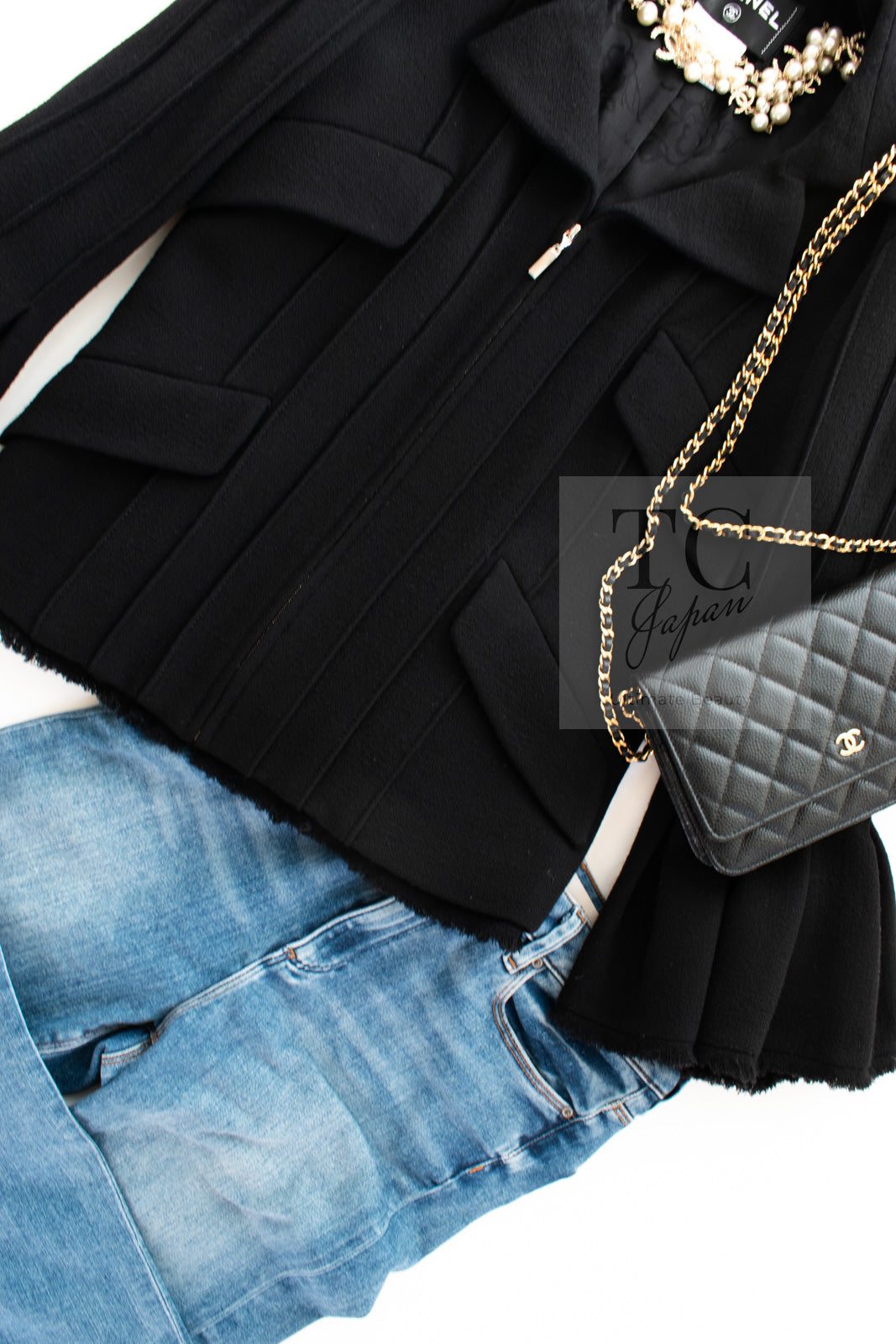 CHANEL 13C Black Flare Sleeves Wool Zipper Tweed Jacket 36 シャネル ブラック フレアスリーブ ウール ジッパー ジャケット 即発