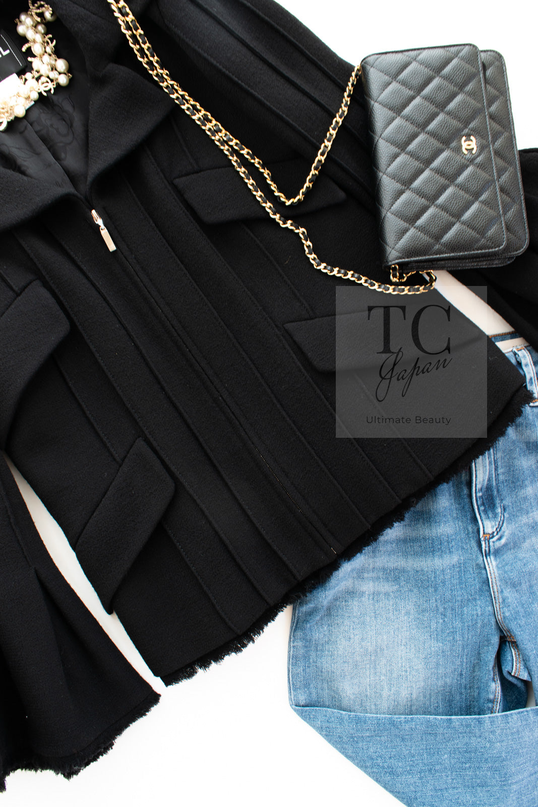 CHANEL 13C Black Flare Sleeves Wool Zipper Tweed Jacket 36 シャネル ブラック フレアスリーブ ウール ジッパー ジャケット 即発