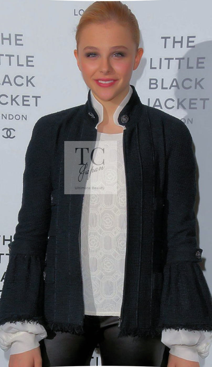 CHANEL 13C Black Flare Sleeves Wool Zipper Tweed Jacket 36 シャネル ブラック フレアスリーブ ウール ジッパー ジャケット 即発