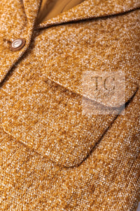 CHANEL 14PF Beige Brown Wool Cotton Tweed Jacket Skirt Suit 44 シャネル ベージュ ブラウン ウール コットン ツイード ジャケット スカート スーツ 即発