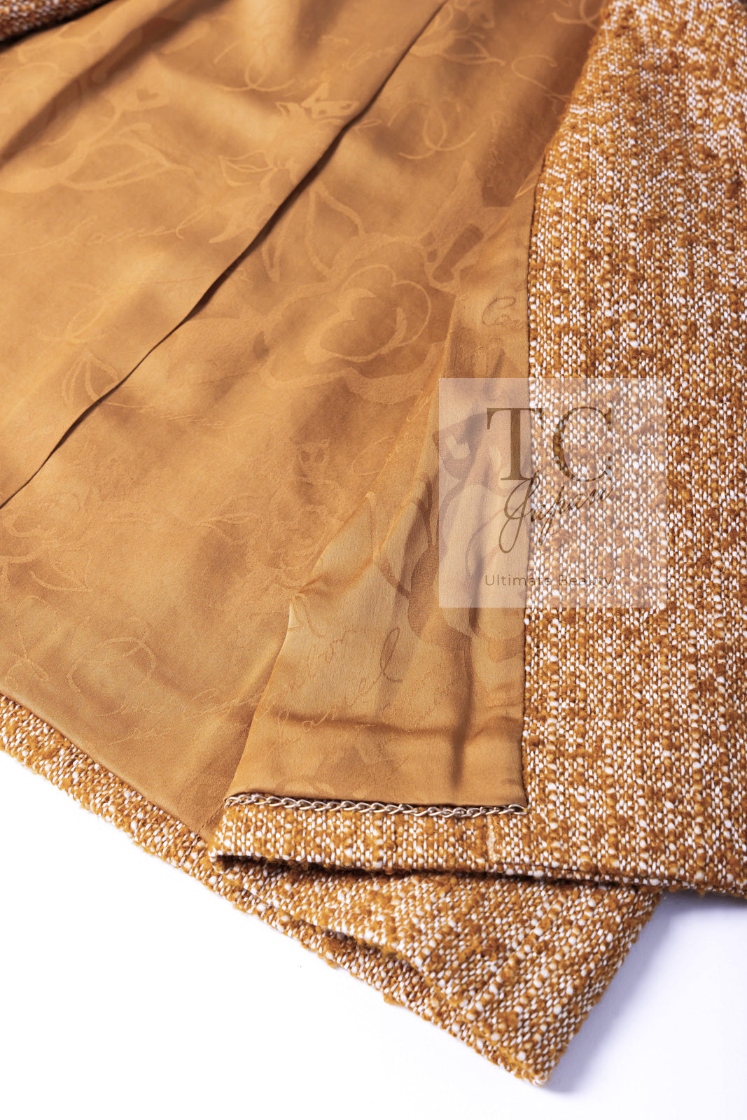 CHANEL 14PF Beige Brown Wool Cotton Tweed Jacket Skirt Suit 44 シャネル ベージュ ブラウン ウール コットン ツイード ジャケット スカート スーツ 即発