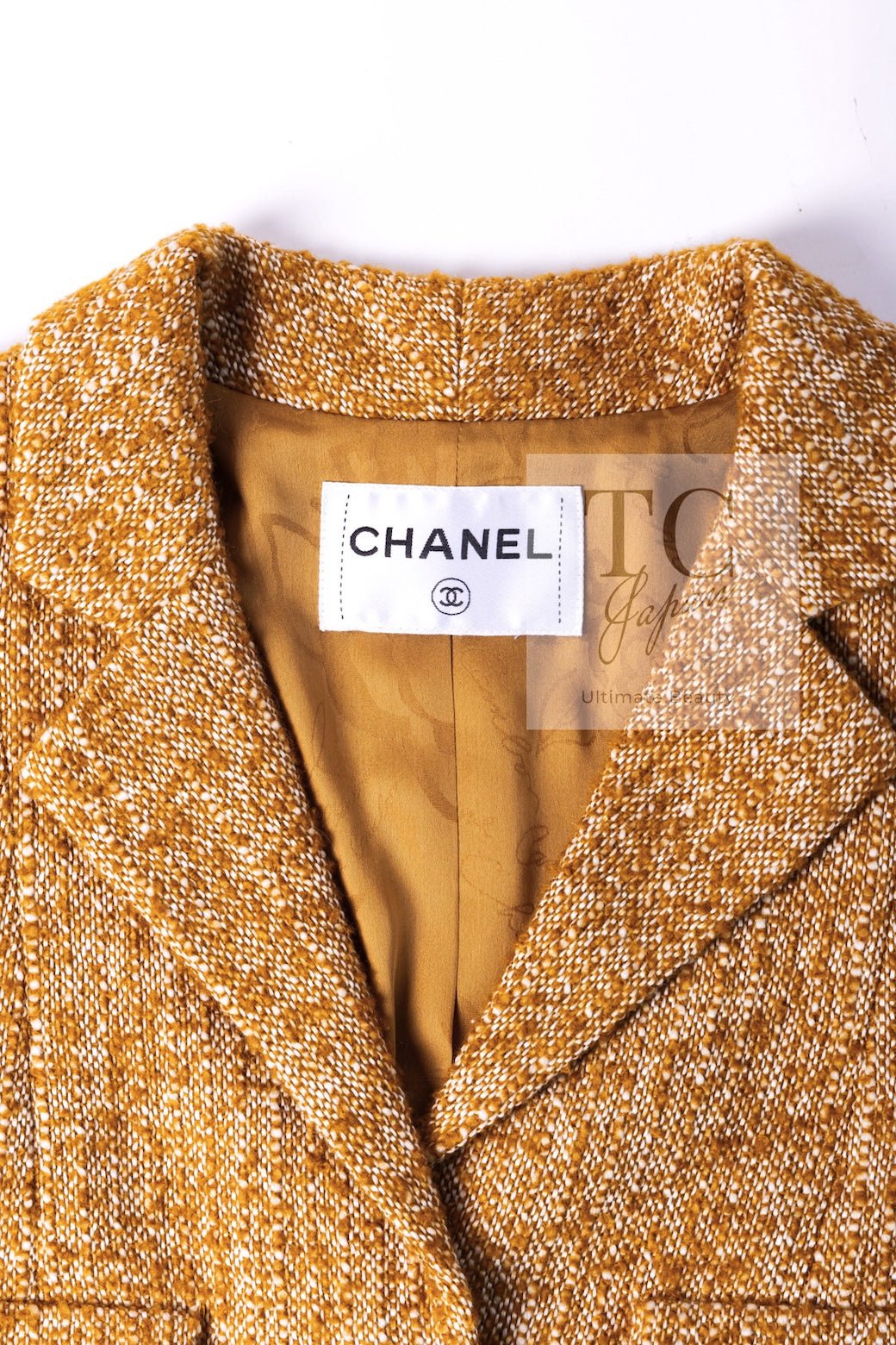 CHANEL 14PF Beige Brown Wool Cotton Tweed Jacket Skirt Suit 44 シャネル ベージュ ブラウン ウール コットン ツイード ジャケット スカート スーツ 即発