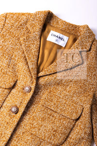 CHANEL 14PF Beige Brown Wool Cotton Tweed Jacket Skirt Suit 44 シャネル ベージュ ブラウン ウール コットン ツイード ジャケット スカート スーツ 即発