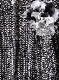 CHANEL 06S Gray Silver Metallic Trim Collarless Tweed Cardigan Jacket 34 シャネル グレー シルバー メタリック トリム 襟なし ツイード カーディガン ジャケット 即発