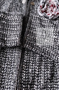 CHANEL 06S Gray Silver Metallic Trim Collarless Tweed Cardigan Jacket 34 シャネル グレー シルバー メタリック トリム 襟なし ツイード カーディガン ジャケット 即発