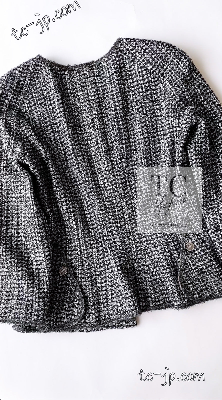 CHANEL 06S Gray Silver Metallic Trim Collarless Tweed Cardigan Jacket 34 シャネル グレー シルバー メタリック トリム 襟なし ツイード カーディガン ジャケット 即発