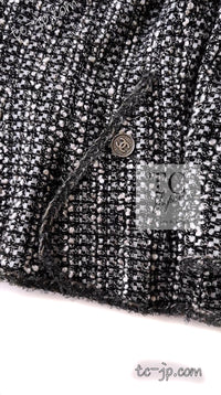 CHANEL 06S Gray Silver Metallic Trim Collarless Tweed Cardigan Jacket 34 シャネル グレー シルバー メタリック トリム 襟なし ツイード カーディガン ジャケット 即発