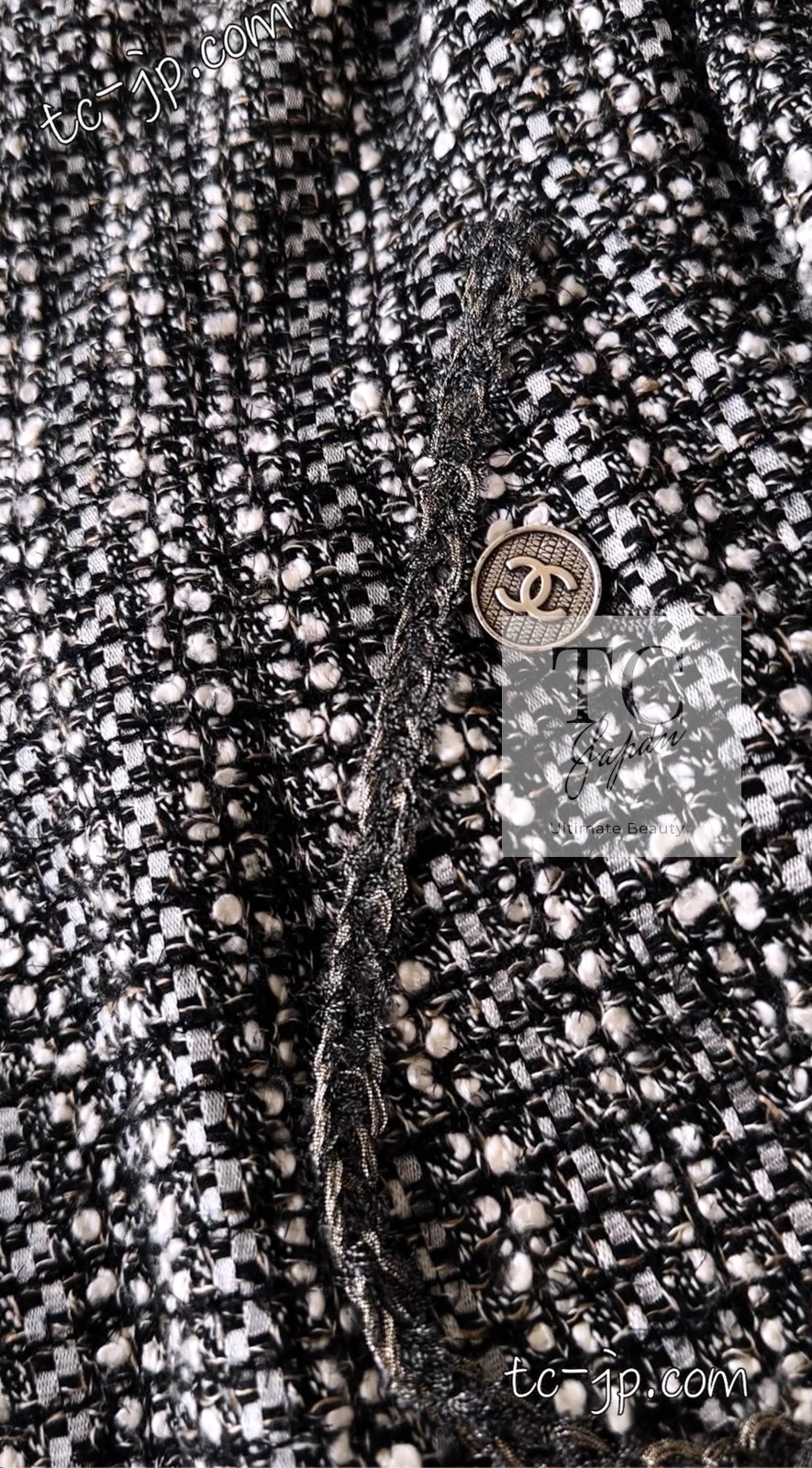 CHANEL 06S Gray Silver Metallic Trim Collarless Tweed Cardigan Jacket 34 シャネル グレー シルバー メタリック トリム 襟なし ツイード カーディガン ジャケット 即発