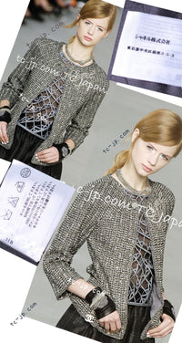 CHANEL 06S Gray Silver Metallic Trim Collarless Tweed Cardigan Jacket 34 シャネル グレー シルバー メタリック トリム 襟なし ツイード カーディガン ジャケット 即発