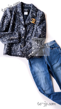 CHANEL 01A Navy Dark Gray Wool Tweed Jacket 38 40 42 シャネル ネイビー ダーグレー ポップコーン ウール ジャケット 即発