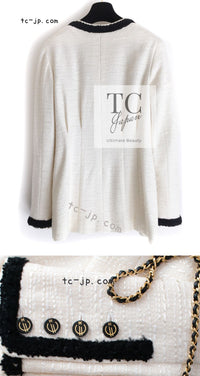CHANEL 02S Ivory Black Trim Wool Tweed Zipper Coat Jacket 40 42 シャネル アイボリー ブラック トリム ウール ツイード ジッパー コート ジャケット 即発