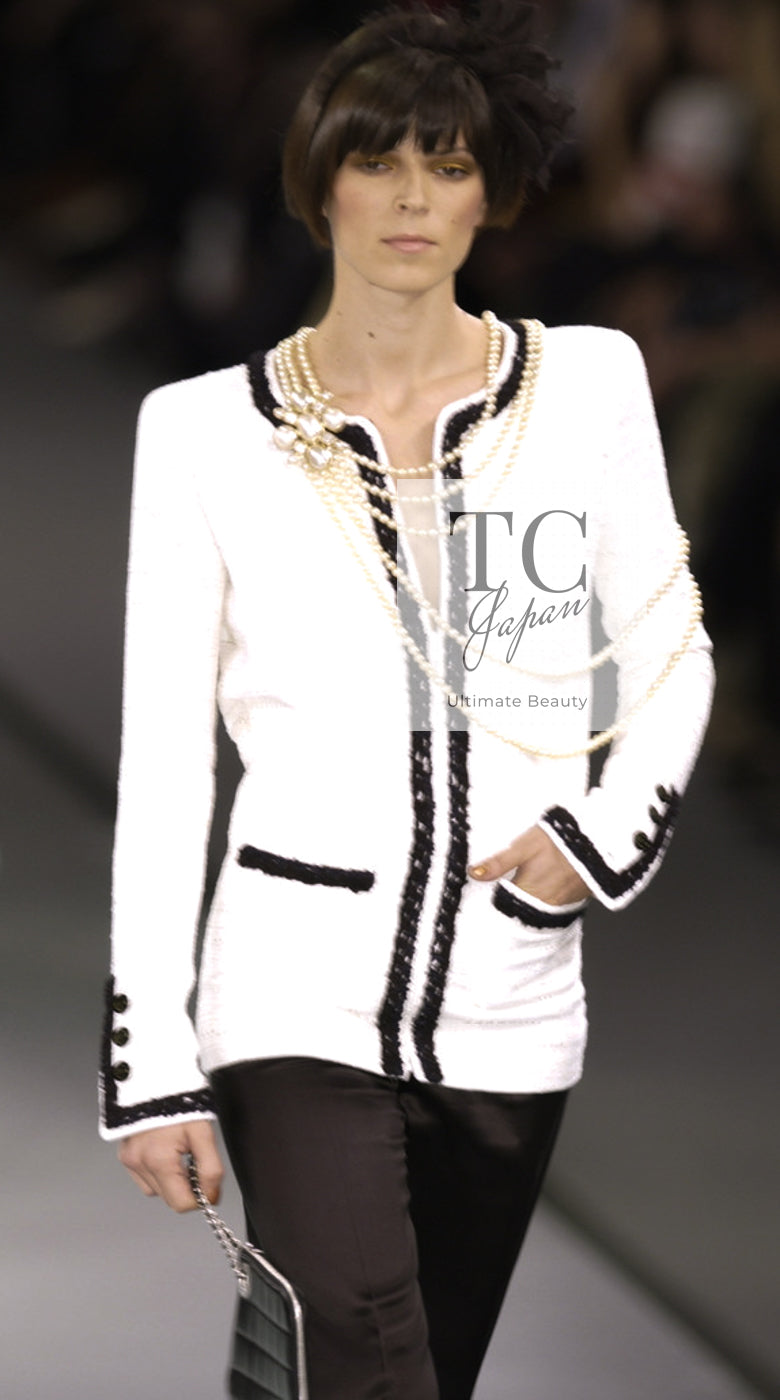 CHANEL 02S Ivory Black Trim Wool Tweed Zipper Coat Jacket 40 42 シャネル アイボリー ブラック トリム ウール ツイード ジッパー コート ジャケット 即発