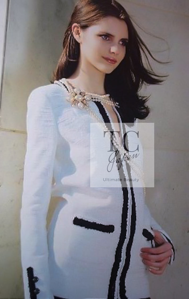 CHANEL 02S Ivory Black Trim Wool Tweed Zipper Coat Jacket 40 42 シャネル アイボリー ブラック トリム ウール ツイード ジッパー コート ジャケット 即発