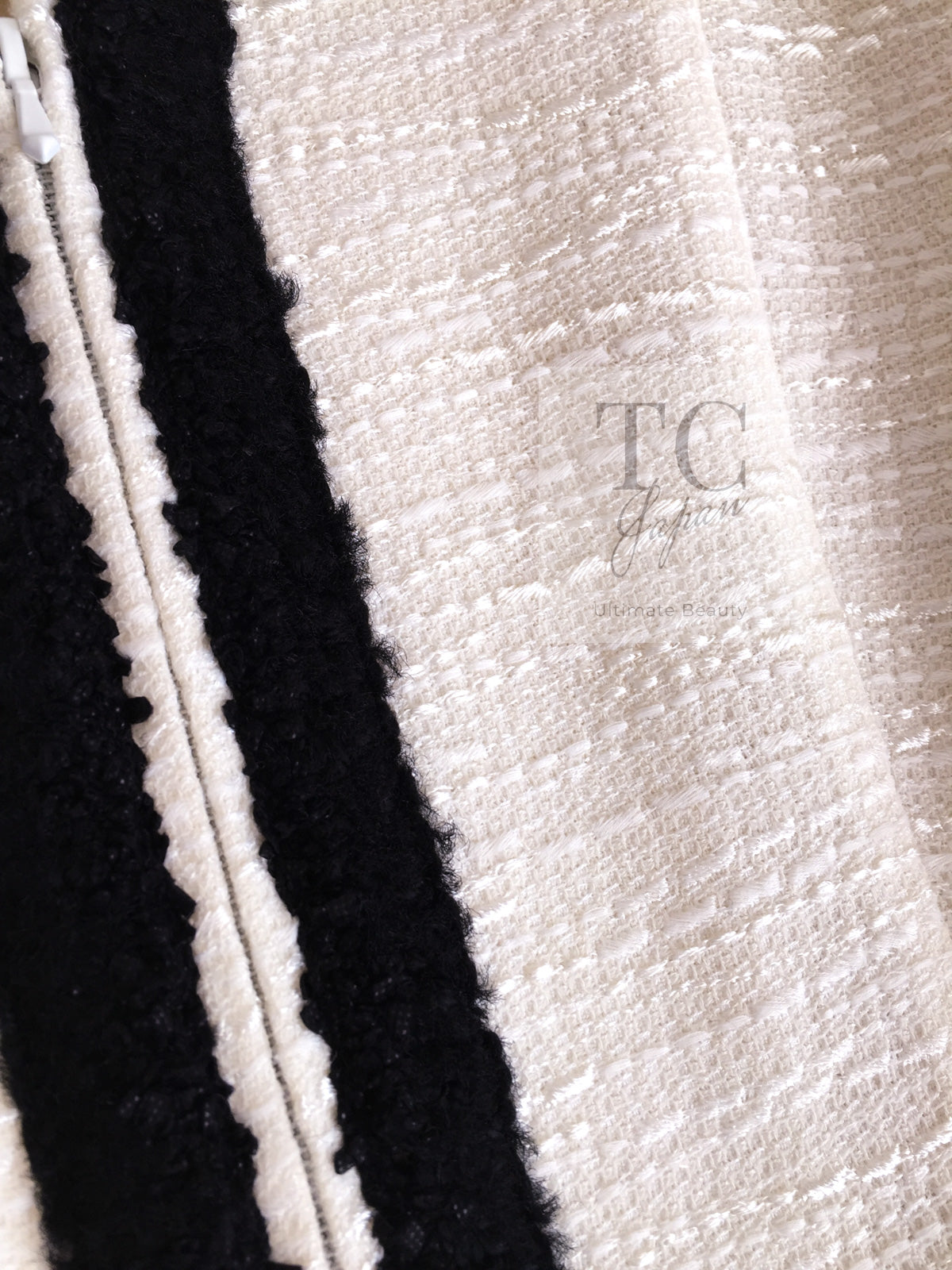 CHANEL 02S Ivory Black Trim Wool Tweed Zipper Coat Jacket 40 42 シャネル アイボリー ブラック トリム ウール ツイード ジッパー コート ジャケット 即発