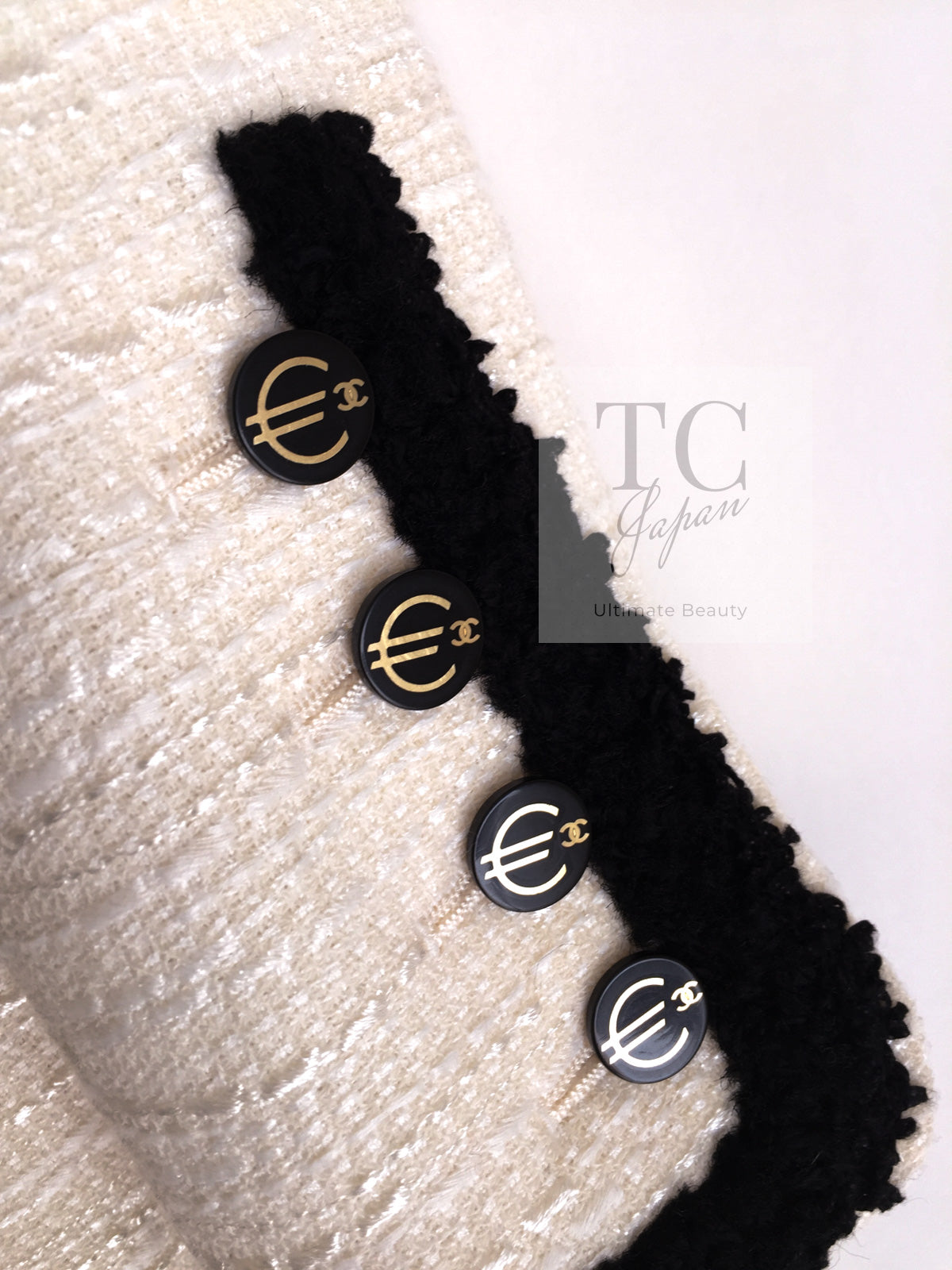 CHANEL 02S Ivory Black Trim Wool Tweed Zipper Coat Jacket 40 42 シャネル アイボリー ブラック トリム ウール ツイード ジッパー コート ジャケット 即発