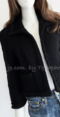 CHANEL 09A Black Wool Lion Buttons Tweed Jacket Tops Skirt Suit Set up Victoria Beckham 40 42 シャネル ブラック ウール ツイード ジャケット トップス スカート スーツ セットアップ 即発