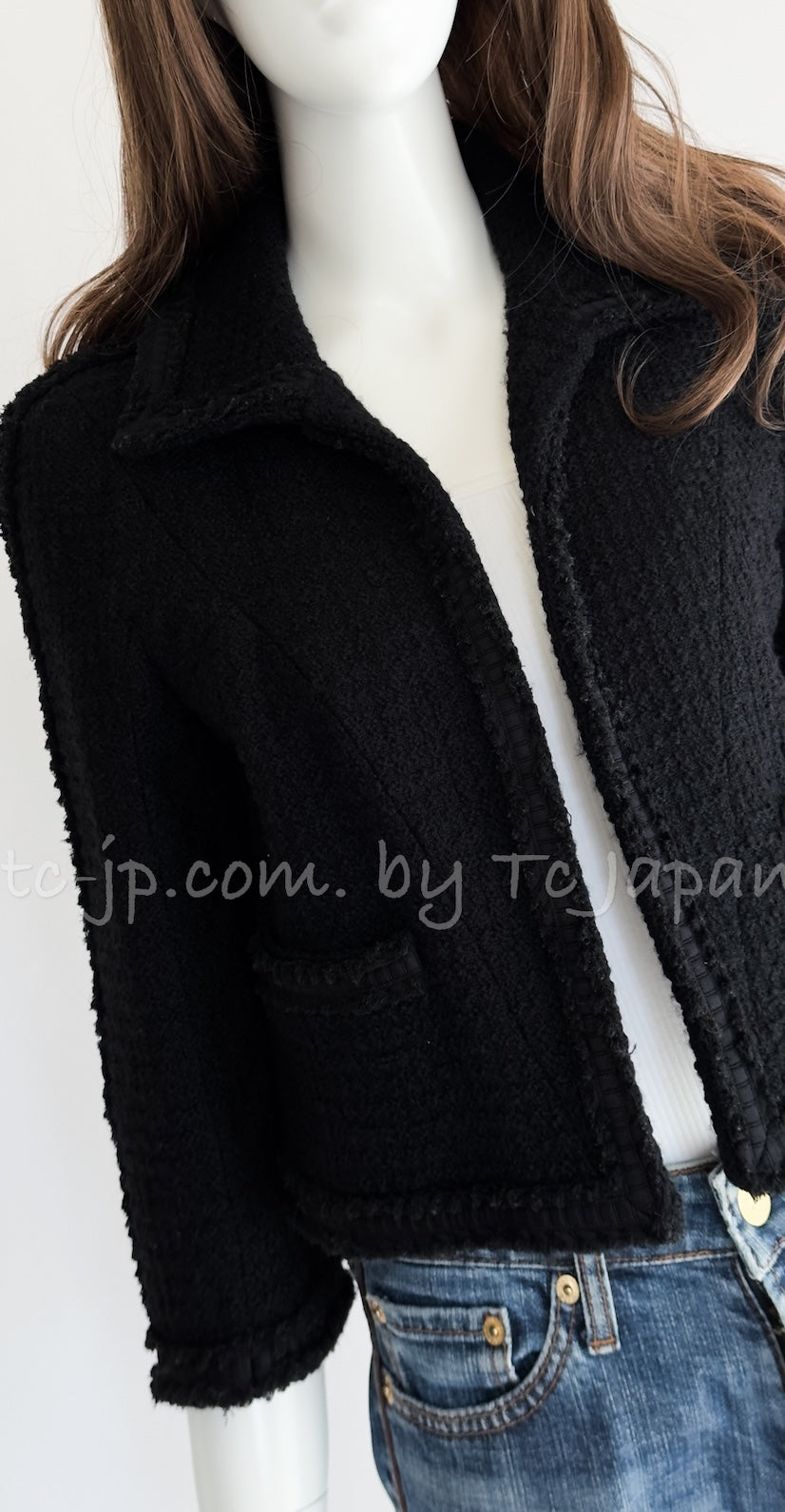 CHANEL 09A Black Wool Lion Buttons Tweed Jacket Tops Skirt Suit Set up Victoria Beckham 40 42 シャネル ブラック ウール ツイード ジャケット トップス スカート スーツ セットアップ 即発
