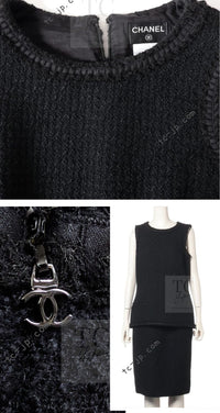 CHANEL 09A Black Wool Lion Buttons Tweed Jacket Tops Skirt Suit Set up Victoria Beckham 40 42 シャネル ブラック ウール ツイード ジャケット トップス スカート スーツ セットアップ 即発