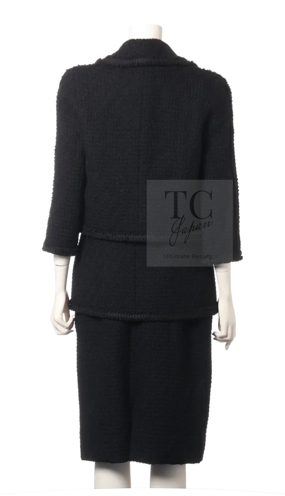 CHANEL 09A Black Wool Lion Buttons Tweed Jacket Tops Skirt Suit Set up Victoria Beckham 40 42 シャネル ブラック ウール ツイード ジャケット トップス スカート スーツ セットアップ 即発