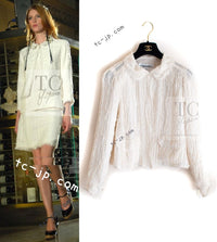 CHANEL 07C Ivory Creme Cotton Silk Cardigan Jacket 34 36 シャネル アイボリー クリーム コットン シルク カーディガン ジャケット 即発