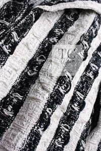 CHANEL 04A Black White Stripe Cotton Tweed Lace Jacket 38 シャネル ブラックストライプ コットン ツイード レース ジャケット 即発