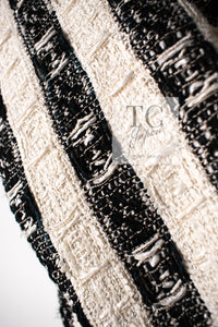 CHANEL 04A Black White Stripe Cotton Tweed Lace Jacket 38 シャネル ブラックストライプ コットン ツイード レース ジャケット 即発
