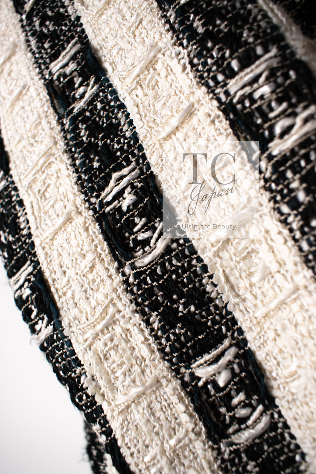 CHANEL 04A Black White Stripe Cotton Tweed Lace Jacket 38 シャネル ブラックストライプ コットン ツイード レース ジャケット 即発
