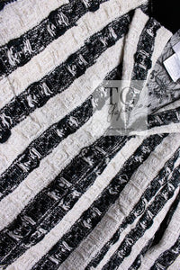 CHANEL 04A Black White Stripe Cotton Tweed Lace Jacket 38 シャネル ブラックストライプ コットン ツイード レース ジャケット 即発