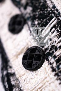 CHANEL 04A Black White Stripe Cotton Tweed Lace Jacket 38 シャネル ブラックストライプ コットン ツイード レース ジャケット 即発