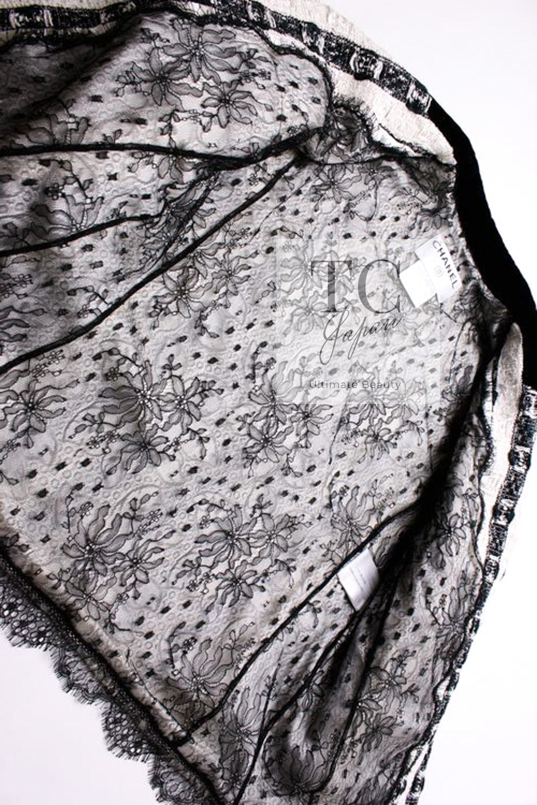 CHANEL 04A Black White Stripe Cotton Tweed Lace Jacket 38 シャネル ブラックストライプ コットン ツイード レース ジャケット 即発