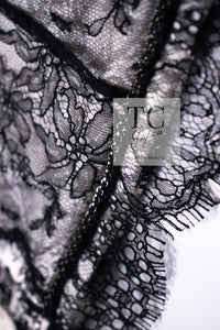 CHANEL 04A Black White Stripe Cotton Tweed Lace Jacket 38 シャネル ブラックストライプ コットン ツイード レース ジャケット 即発