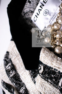 CHANEL 04A Black White Stripe Cotton Tweed Lace Jacket 38 シャネル ブラックストライプ コットン ツイード レース ジャケット 即発