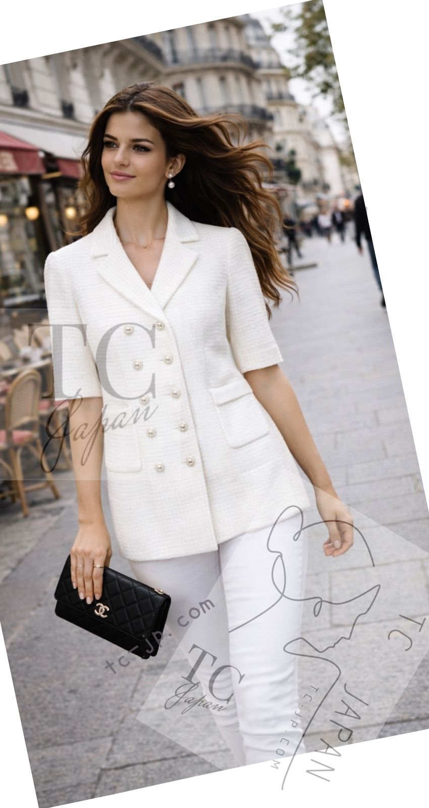 シャネル ジャケット CHANEL アイボリー ホワイト ココボタン 半袖