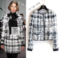 CHANEL 06PF Black Ivory Gripox Buttons Lesage Tweed Jacket 38 シャネル アイボリー ブラック グリポワ 宝石 ボタン ルサージュ ツイード ジャケット 即発