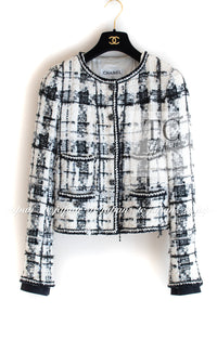 CHANEL 06PF Black Ivory Gripox Buttons Lesage Tweed Jacket 38 シャネル アイボリー ブラック グリポワ 宝石 ボタン ルサージュ ツイード ジャケット 即発