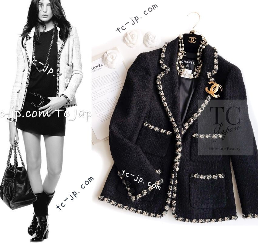 CHANEL 06A Black Trimming Wool Tweed Jacket 38 シャネル ブラック トリミング ウール ツイード ジャケット 即発
