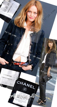 CHANEL 13PF Navy Gray Black Wool Alpaca Python Trim Jacket 38 シャネル ネイビー グレー ブラック ウール アルパカ パイソン トリミング ジャケット 即発