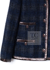CHANEL 13PF Navy Gray Black Wool Alpaca Python Trim Jacket 38 シャネル ネイビー グレー ブラック ウール アルパカ パイソン トリミング ジャケット 即発