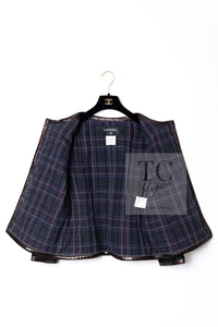 CHANEL 13PF Navy Gray Black Wool Alpaca Python Trim Jacket 38 シャネル ネイビー グレー ブラック ウール アルパカ パイソン トリミング ジャケット 即発