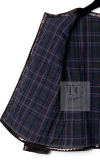 CHANEL 13PF Navy Gray Black Wool Alpaca Python Trim Jacket 38 シャネル ネイビー グレー ブラック ウール アルパカ パイソン トリミング ジャケット 即発