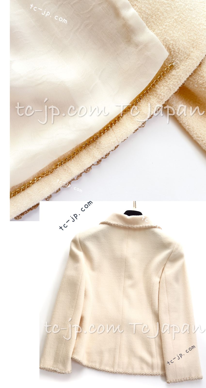 CHANEL 10C Ivory Cream Gold Line Trim Jacket 36 42 シャネル アイボリー クリーム ゴールド ライン トリム ジャケット 即発