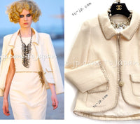 CHANEL 10C Ivory Cream Gold Line Trim Jacket 36 42 シャネル アイボリー クリーム ゴールド ライン トリム ジャケット 即発