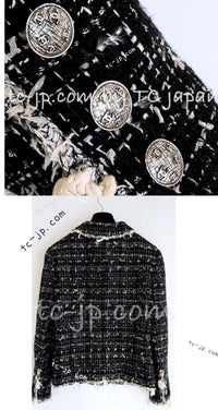 CHANEL 05C Black Creme Fringe Trimmed Tweed Jacket 36 38 シャネル ブラック クリーム フリンジトリミング ツイード ジャケット 即発