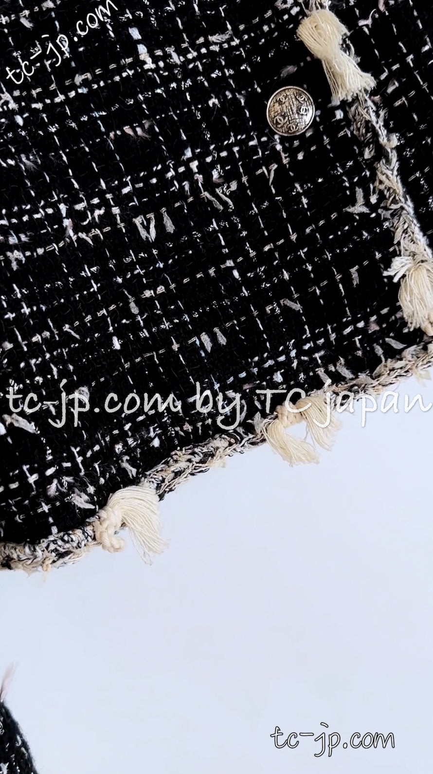 CHANEL 05C Black Creme Fringe Trimmed Tweed Jacket 36 38 シャネル ブラック クリーム フリンジトリミング ツイード ジャケット 即発